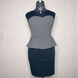 Enfocus Studio navy blue and white polka dot peplum dress size 14